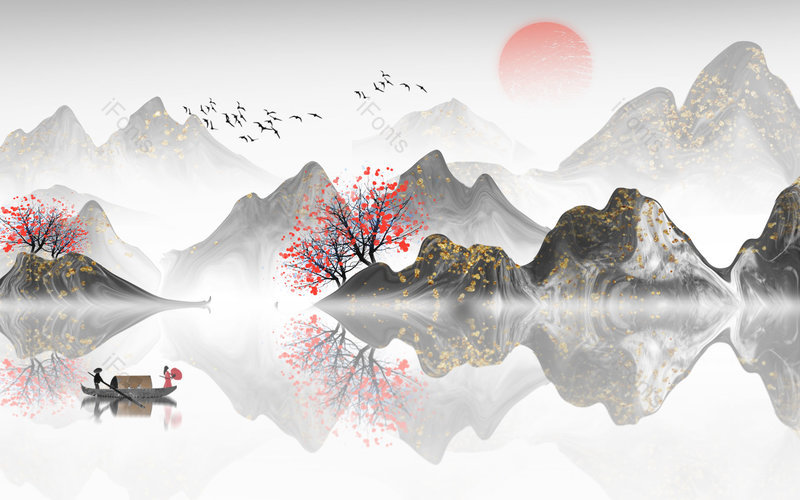中国风手绘风景山水插画背景设计,插画/手绘图,插画/手绘图库,插画/手绘图下载,插画/手绘